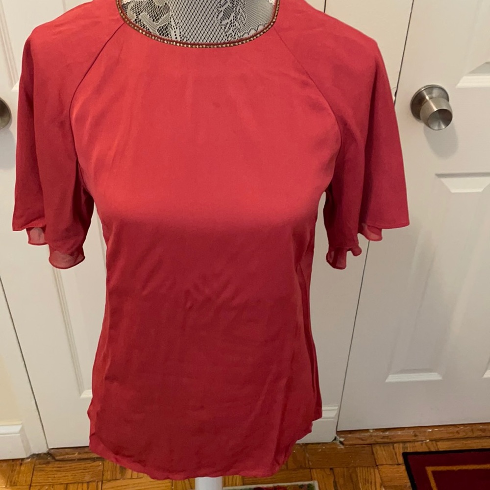 Reiss Burnt Orange Flutter Sleeve Top